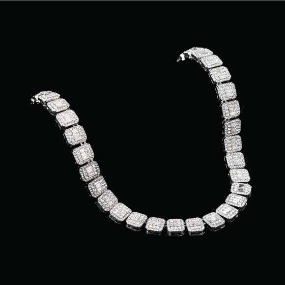 4MM Choker Iced Out Lab Baguette Tennis Chain Bracelet SET - Picture 3 of 6